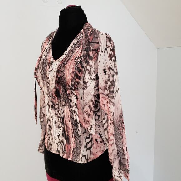 Jennifer Lopez Abstract Pintuck Chiffon Tie Blouse - Picture 8 of 13